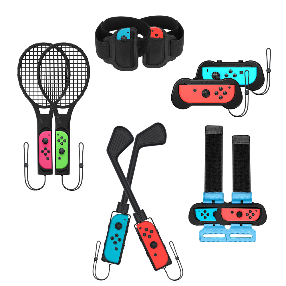 JYS JYS-NS215 10-in-1 Motion Control Grips Holder Golf Clubs Wrist Dance Band Handle Leg Strap Tennis Racket Game Accessories Set for Nintendo Switch JYS JYS-NS215 10-in-1 Motion Control Grips Holder Golf Clubs Wrist Dance Band Handle Leg Strap Tennis Racket Game Accessories Set for Nintendo Switch